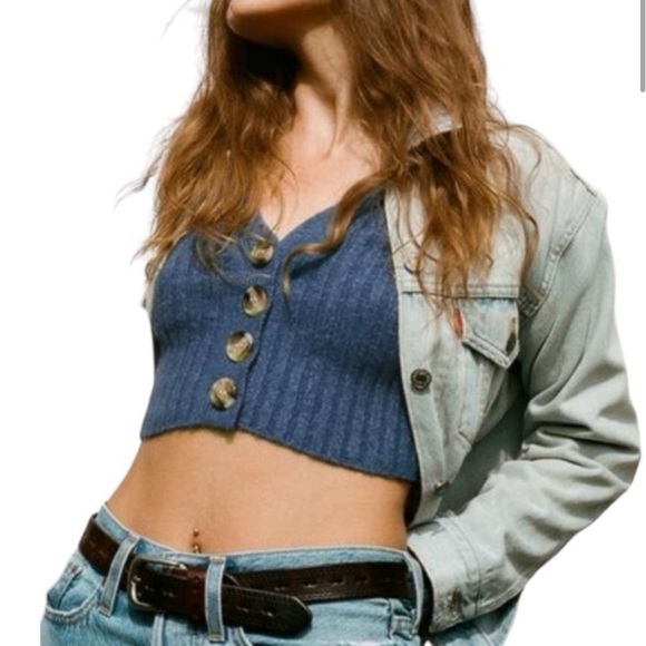 Urban Outfitter‎ Cropped ribbed Cardigan in Blue Size Small - Picture 1 of 9